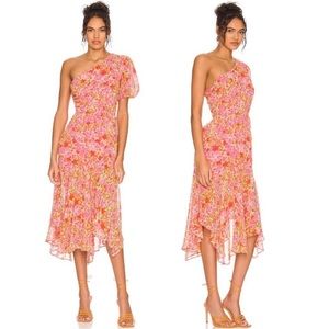 ASTR THE LABEL SANTORINI ONE SHOULDER MIDI DRESS-PINK MULTI